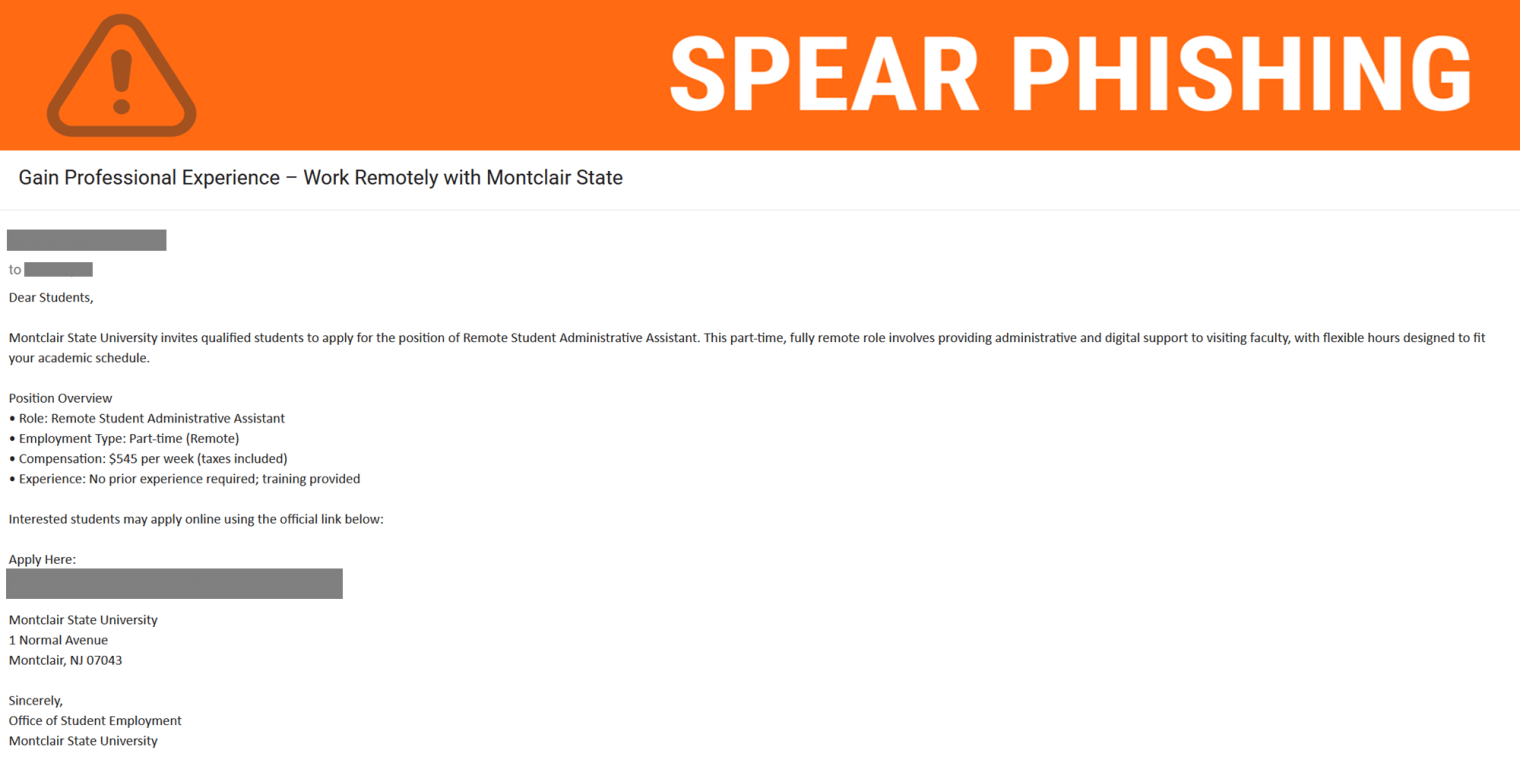 Screenshot of a fake job offer phish.