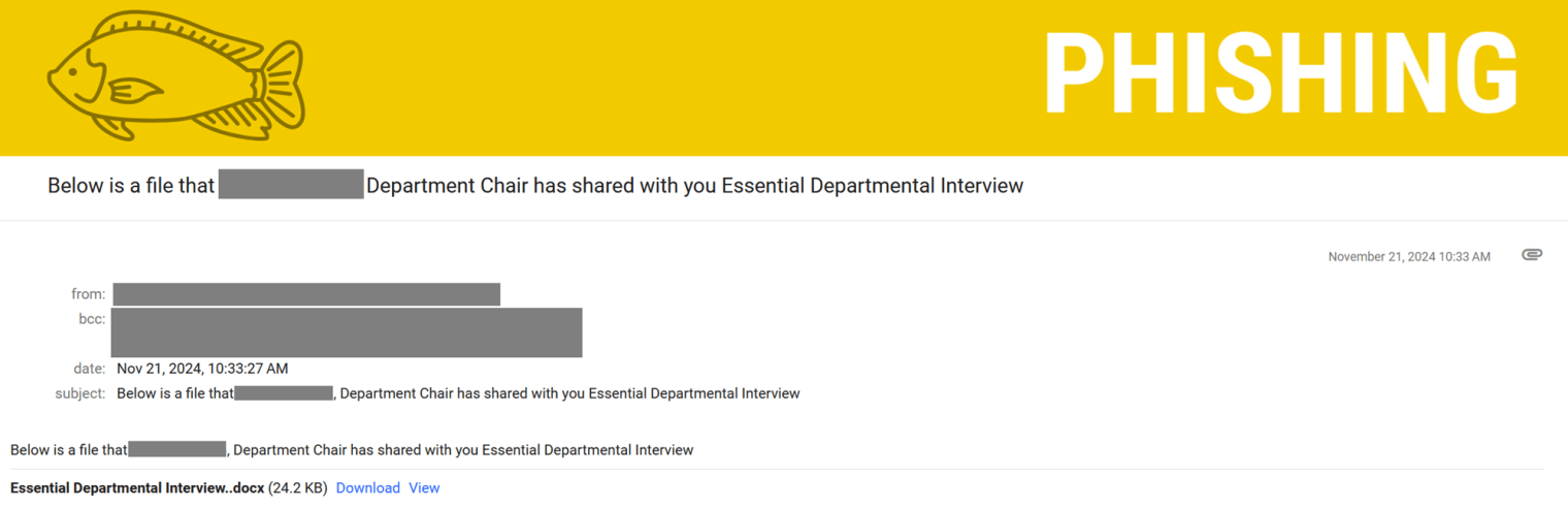 Screenshot of a Google Form phish for fake interview.