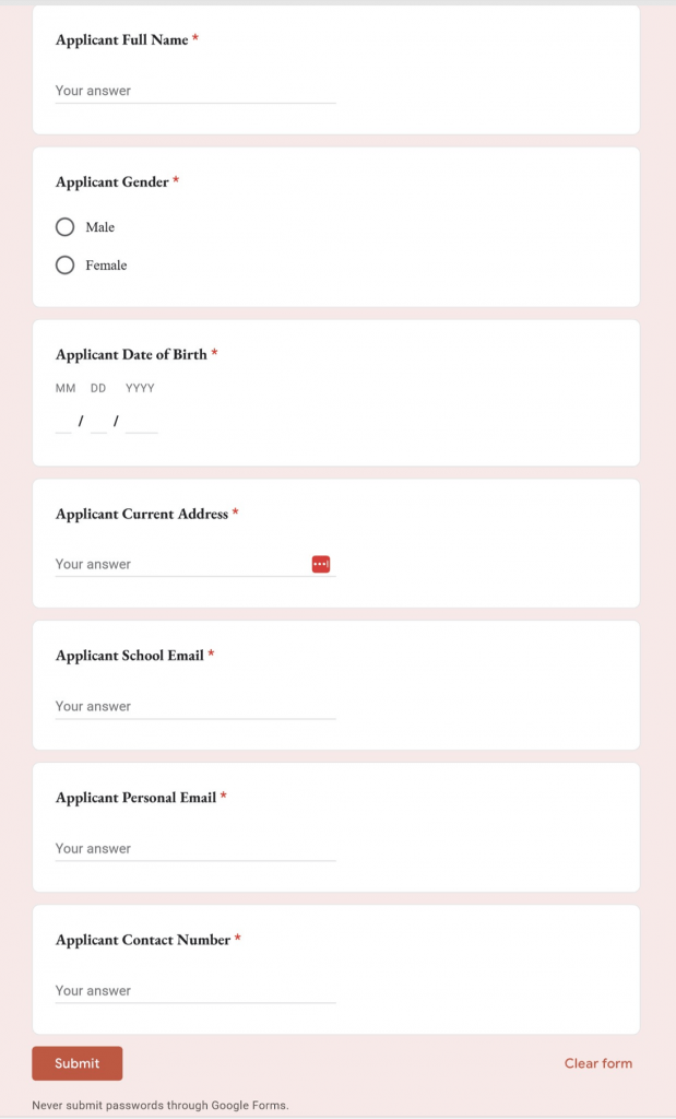 Screenshot of a Google Form being utilized in a phishing attack.