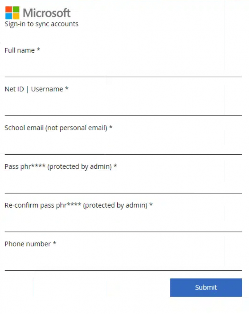 Screenshot of a phishing page that asks for user's personal information.