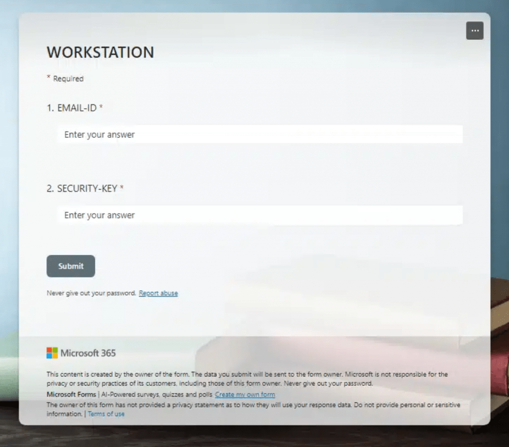 Screenshot of a form being utilized to gather login credentials for a phishing scam about payroll.