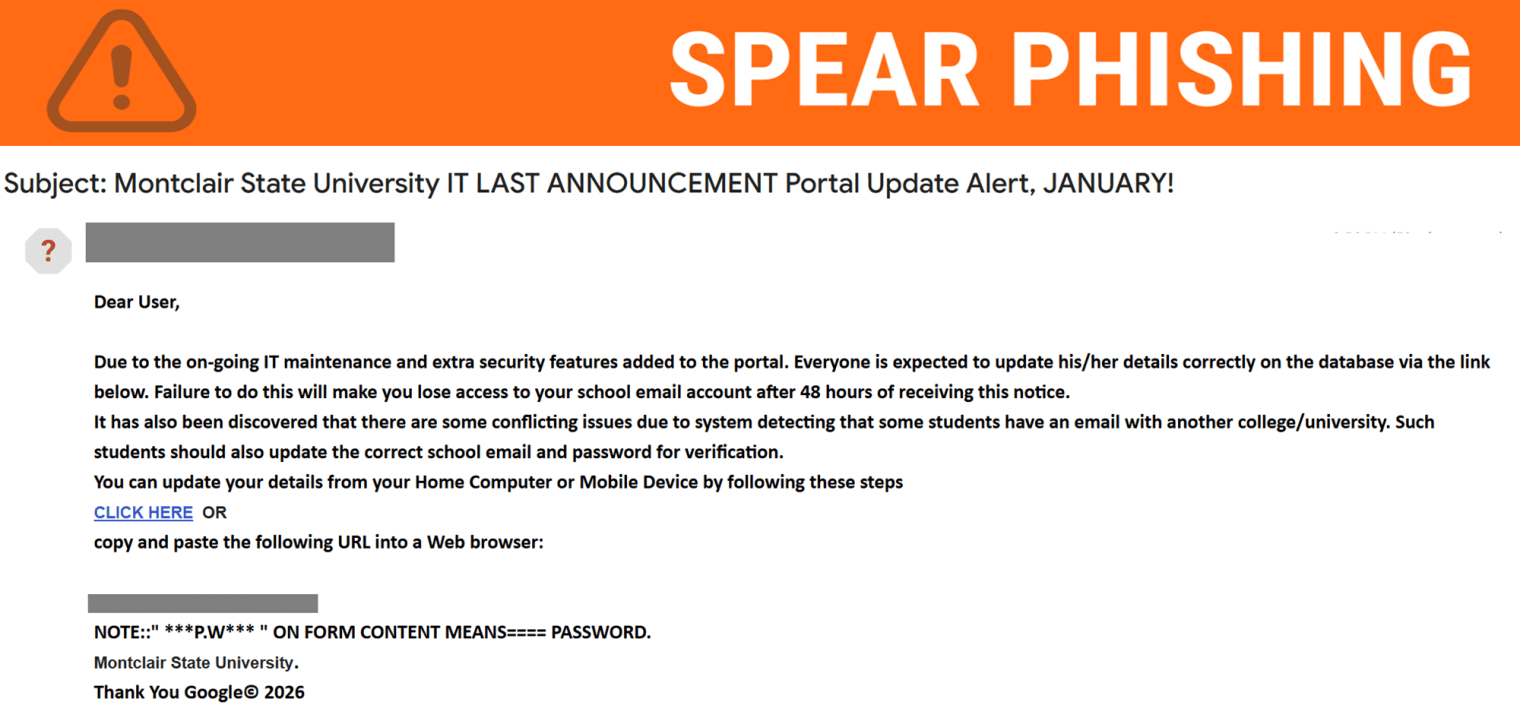 Screenshot of phish telling users about a required update.