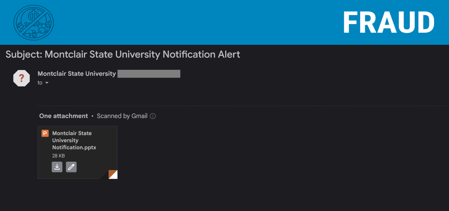 Screenshot of a phishing email posing as Montclair regarding a deactivation issue.
