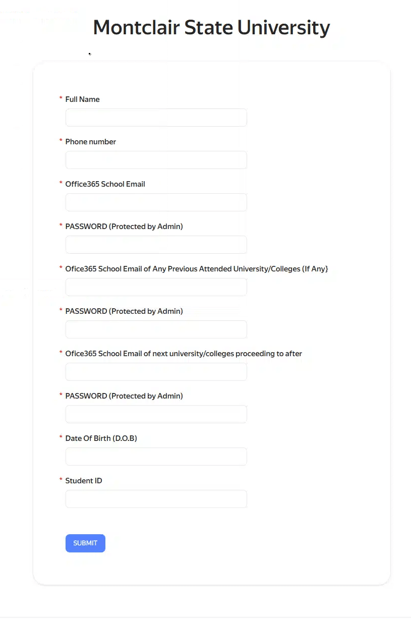 Screenshot of form provided in the portal update phishing scam.