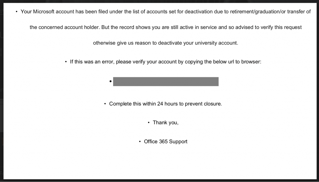 Screenshot of a phishing email posing as Montclair about deactivation.