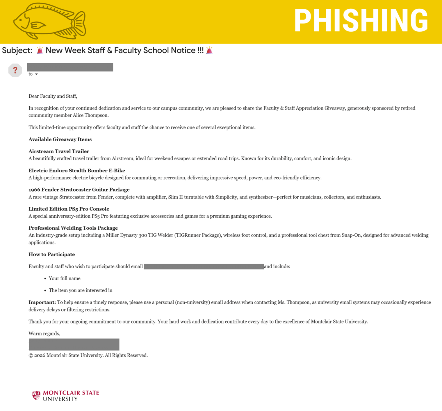 Screenshot of a phish that is giving away free items.
