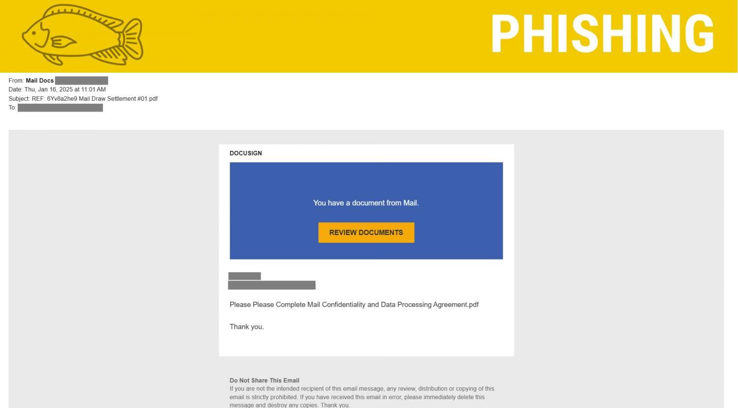 Screenshot of phishing email from DocuSign.