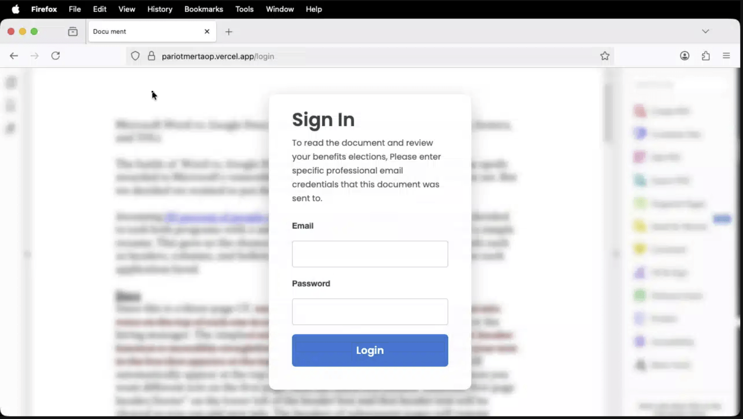 Screenshot of fake sign in portal related to Statement phish