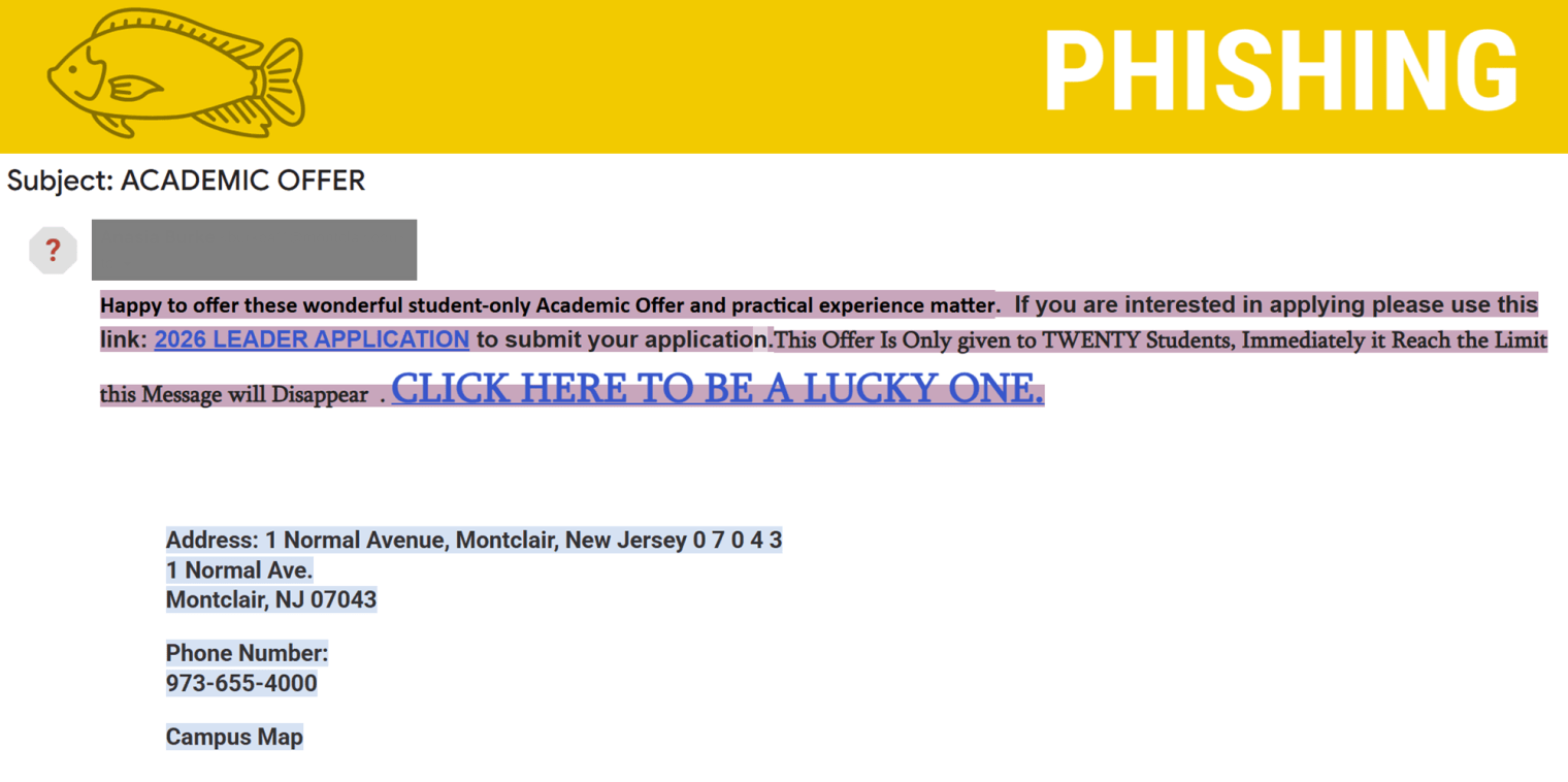 Screenshot of phishing email posing as job offer