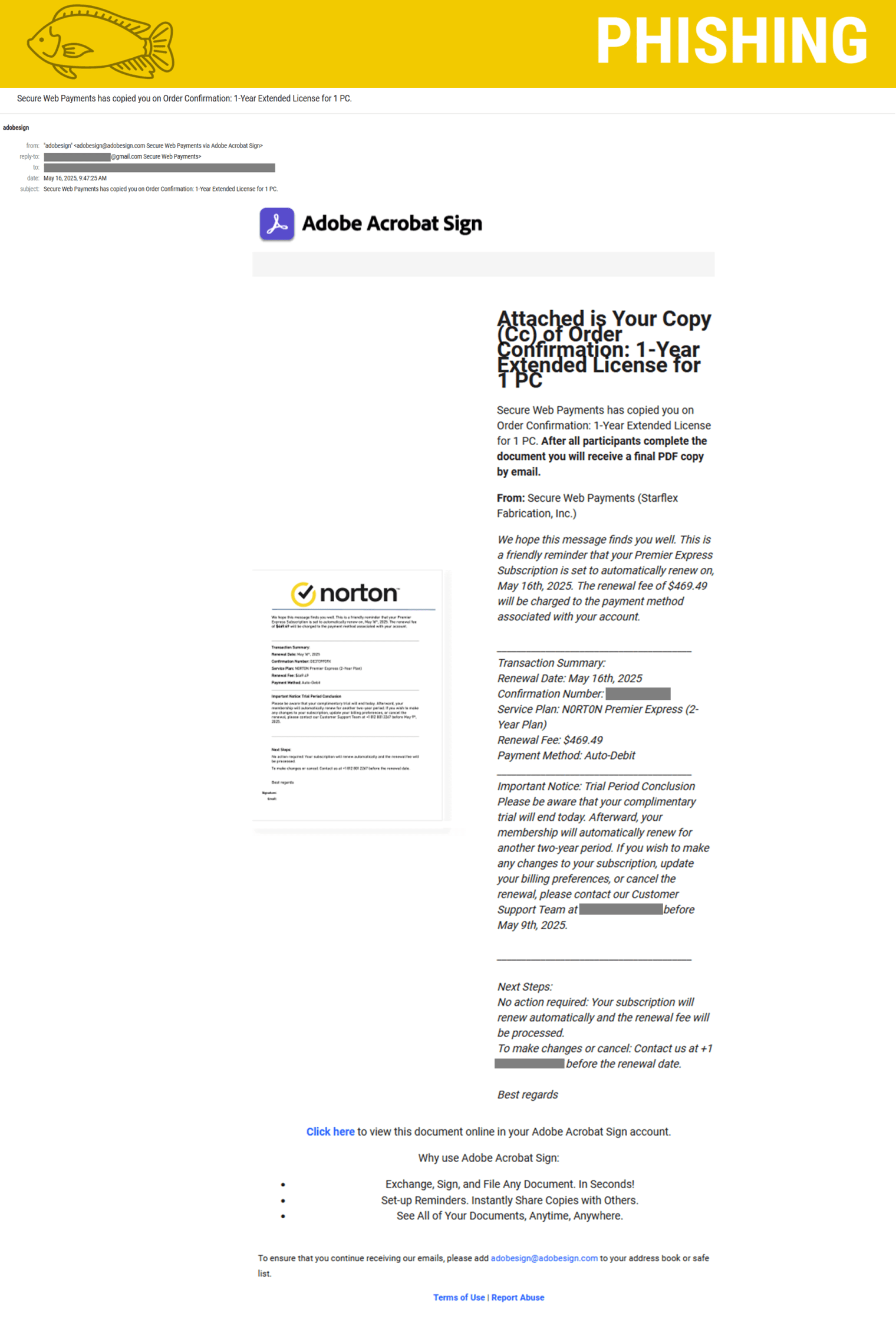 Screenshot of a phishing scam for Adobe Acrobat.