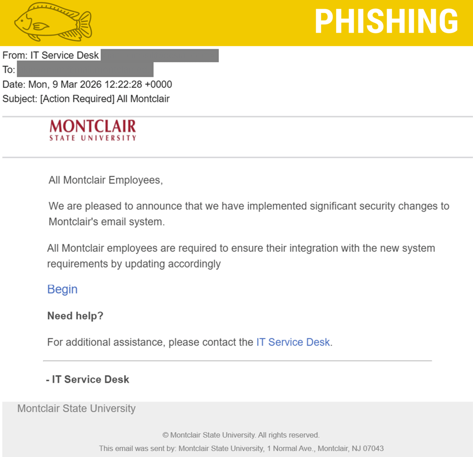 Screenshot of a phishing email posing as IT regarding security changes.