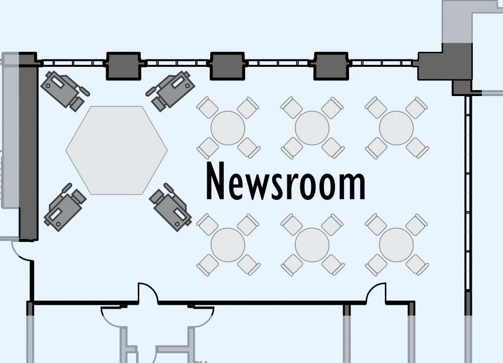 Level 1 floorplan of the Newsroom in SCM