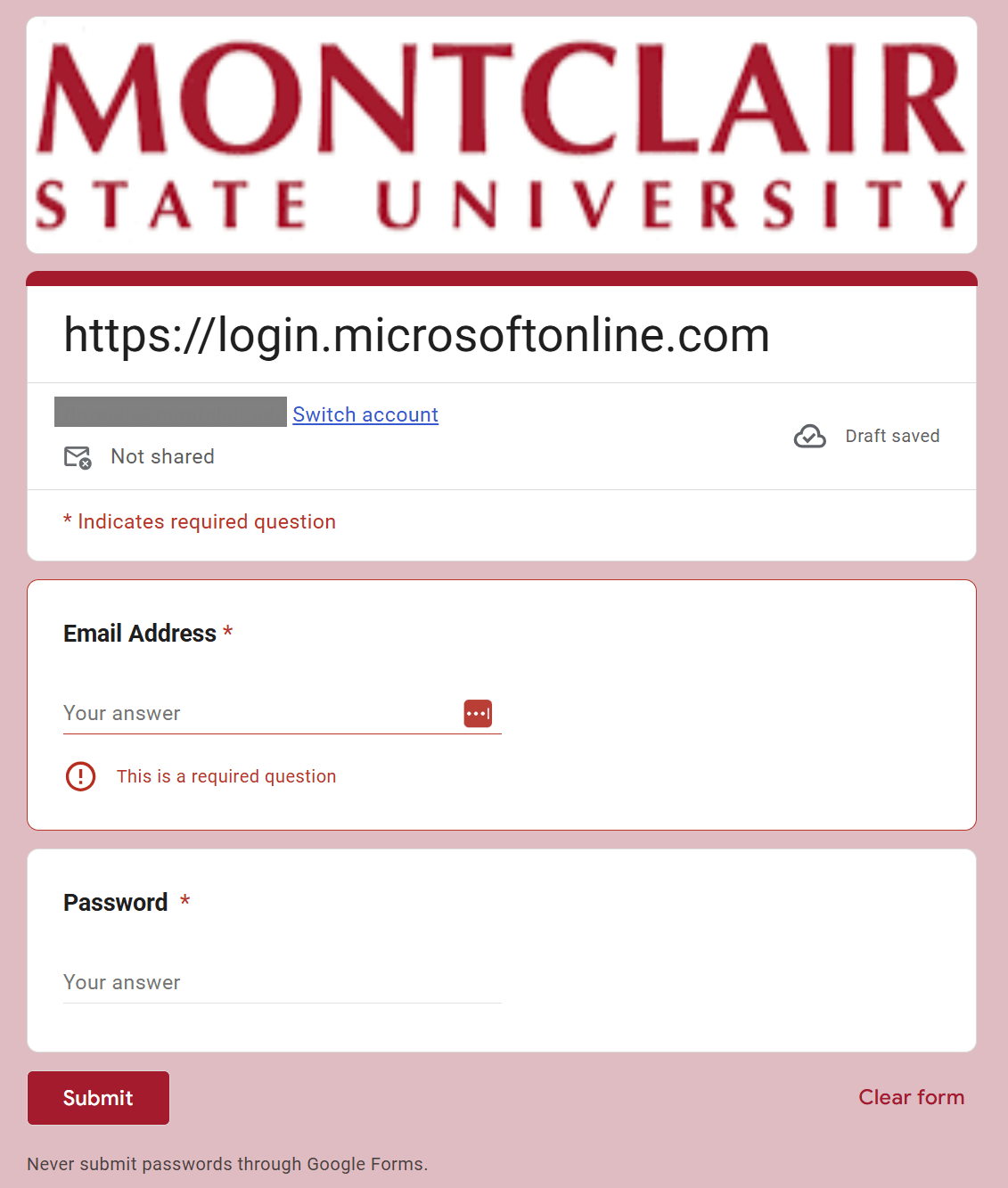 Screenshot of the Google Form associated with the total compensation phish