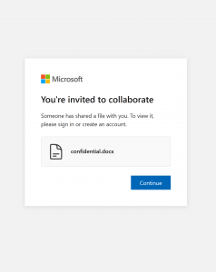 Screenshot of the Microsoft collaboration window that pops up for users in HR phish.