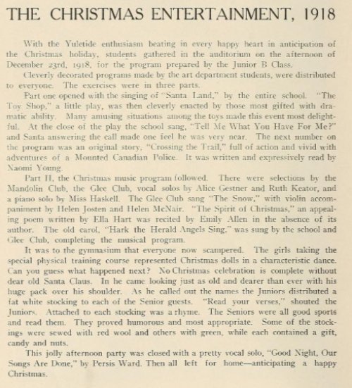 christmas entertainment in 1918 story