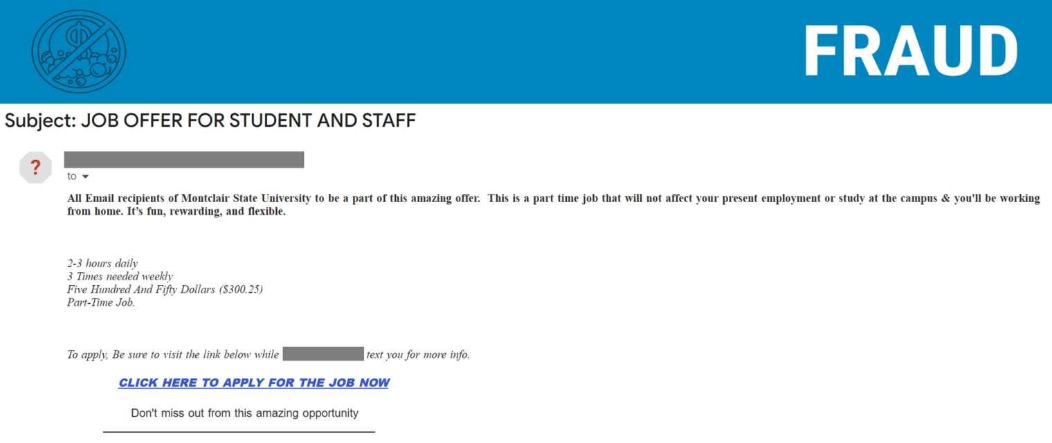 Screenshot of fake job offer phish.