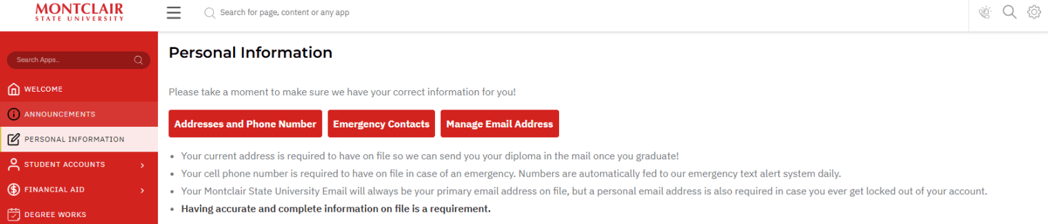 A screenshot of NEST showing the personal information tab.