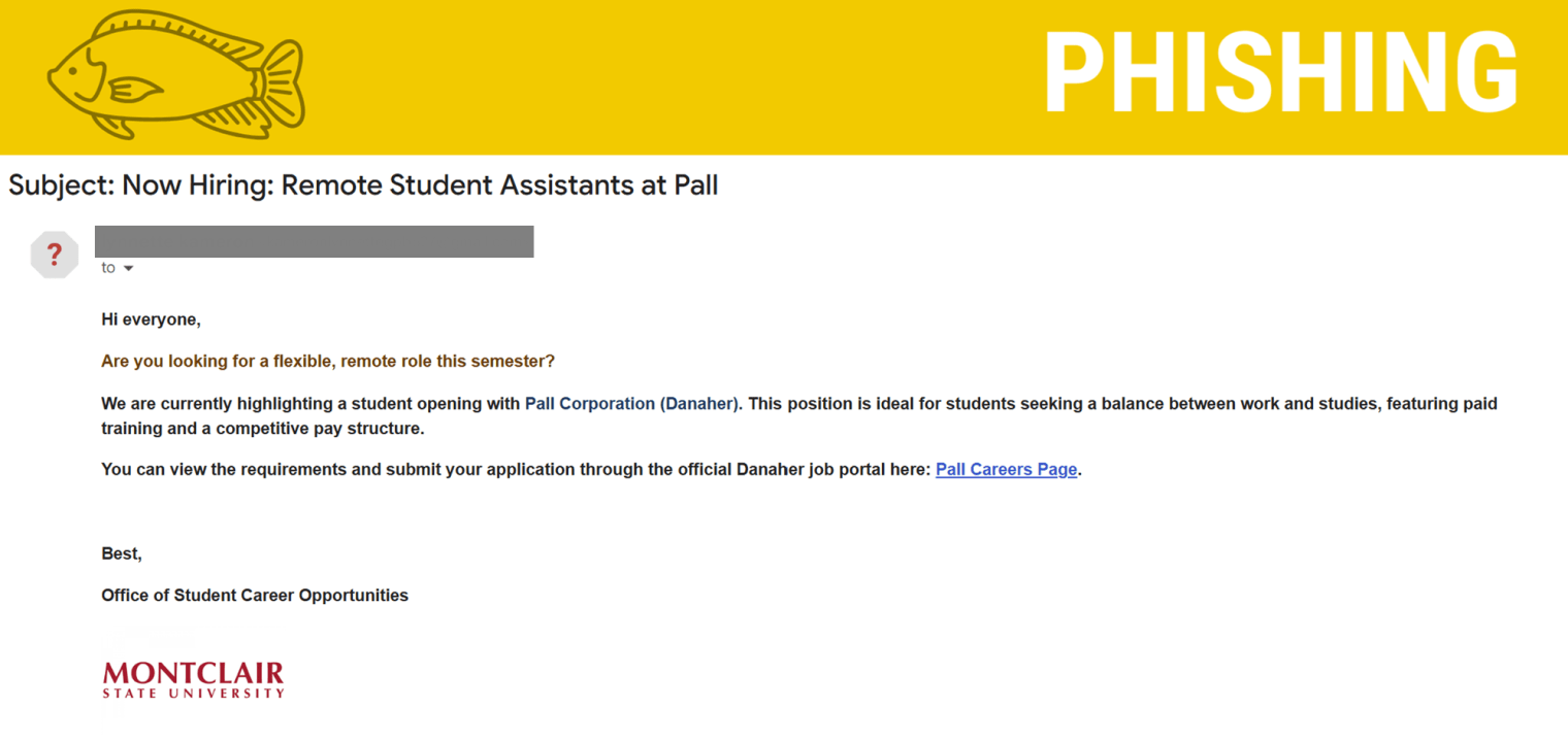 Screenshot of a phish posing as Pall Corporation Job