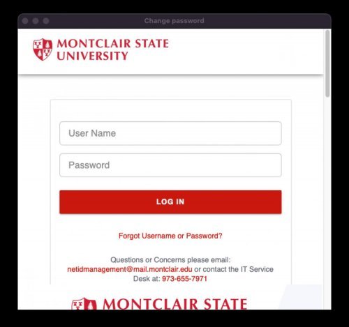 montclair SSO login screen