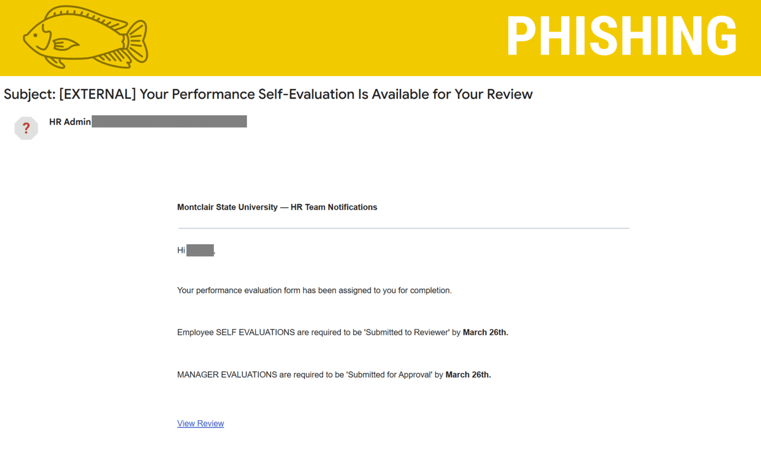 Screenshot of a phishing email posing as HR