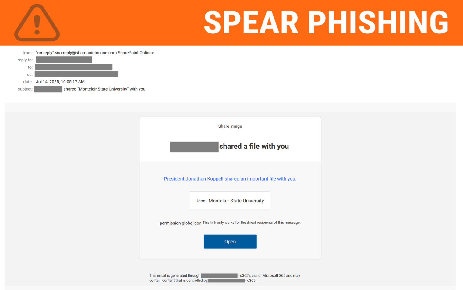Screenshot of a phishing email posing as the president sharing a document.