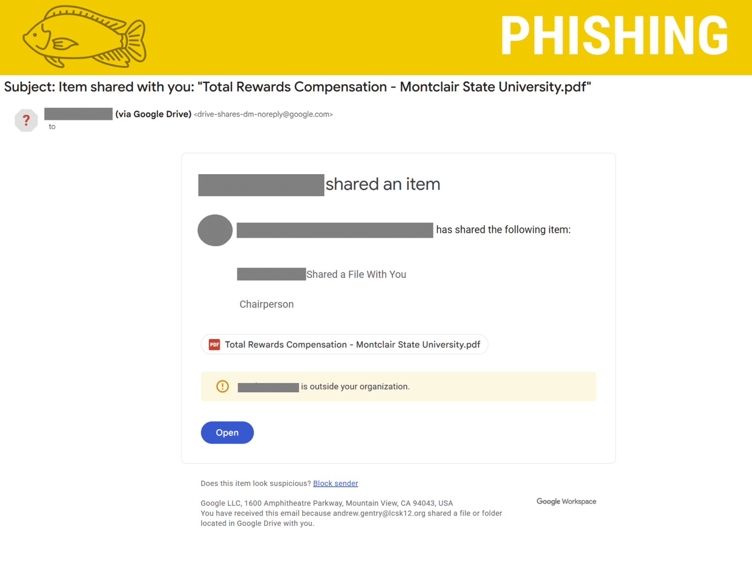 A Google Doc phish about total reward compensation
