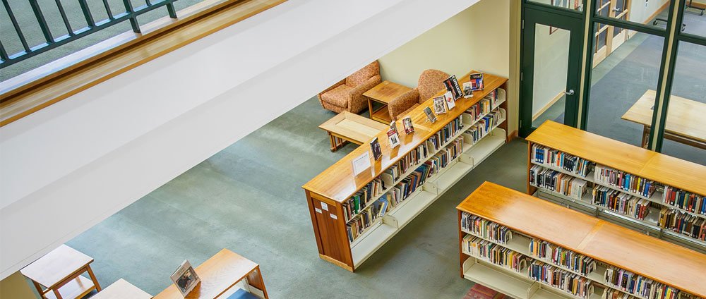 arial shot of bloomfield campus library interior