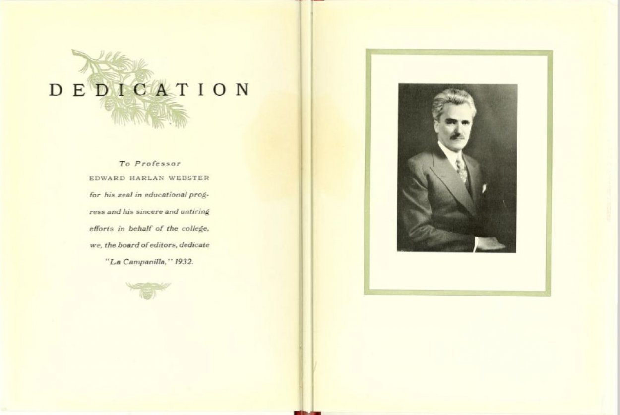 A dedication to Webster in a 1930’s yearbook with his headshot