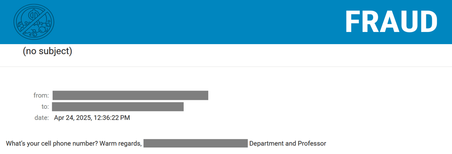 Screenshot of a phishing email asking for a phone number.
