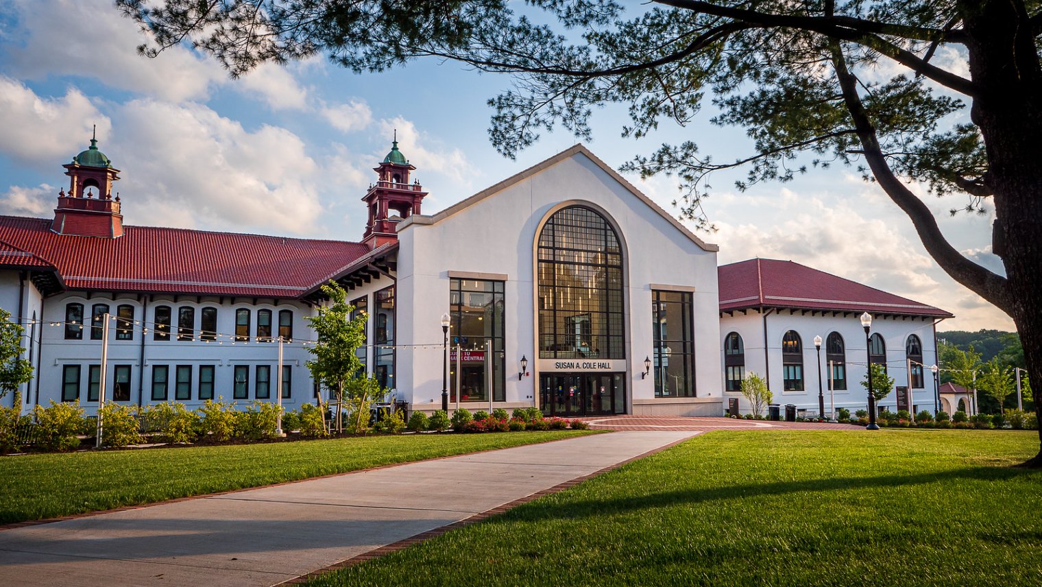 front entrance of Cole Hall with a clear sky