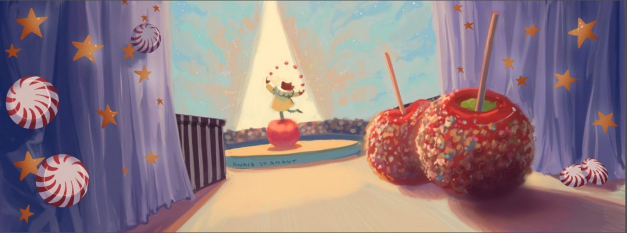 Illustration artwork of Candy Apples and a Dancing Person