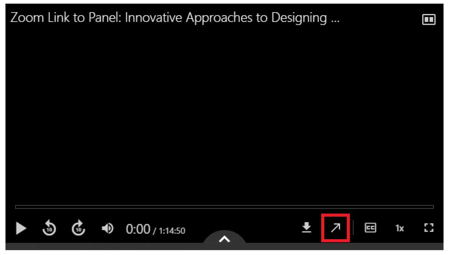Panopto video player interface, showing new window control annotated
