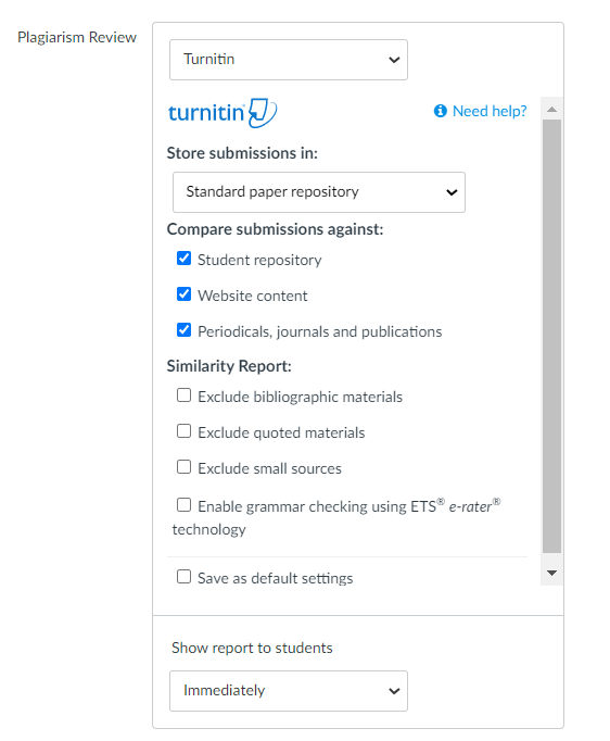 turnitin settings
