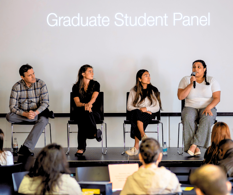 Amanda speaks on a graduate student panel at new student orientation.