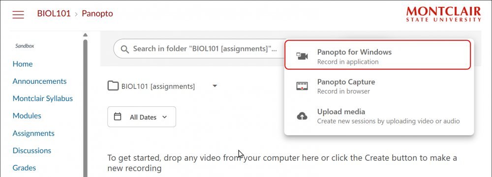 Panopto for windows in canvas