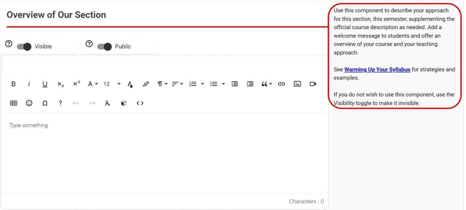 Annotated Help text section of a component.