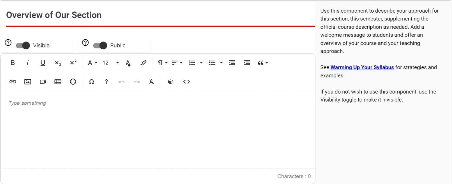 A syllabus component wit a text box.