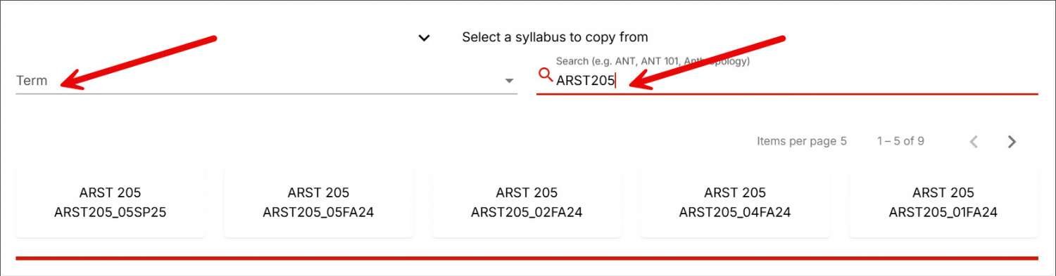 Syllabus Terms and Search filters