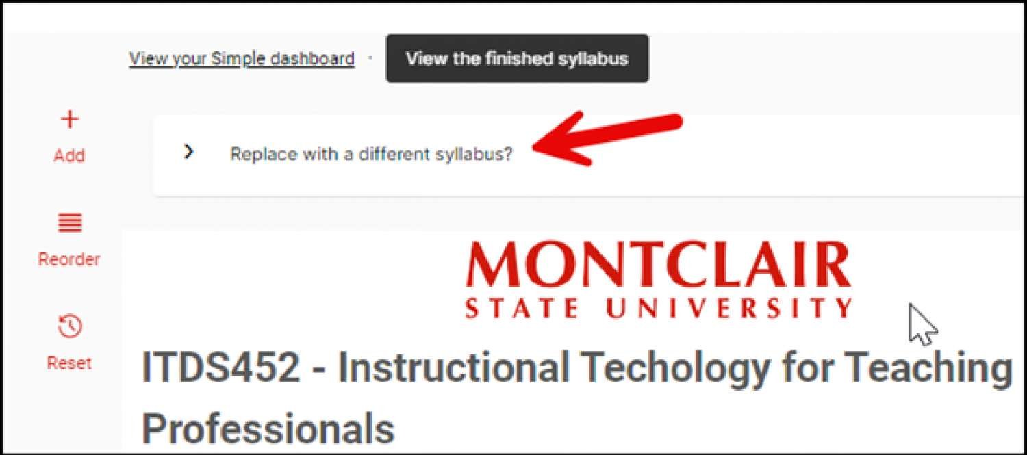 Montclair Syllabus Replace with a different syllabus? option