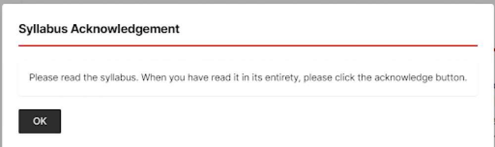 Syllabus Acknowledgement notification with an "OK" button.