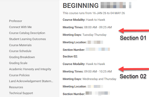 Syllabus displaying both sections