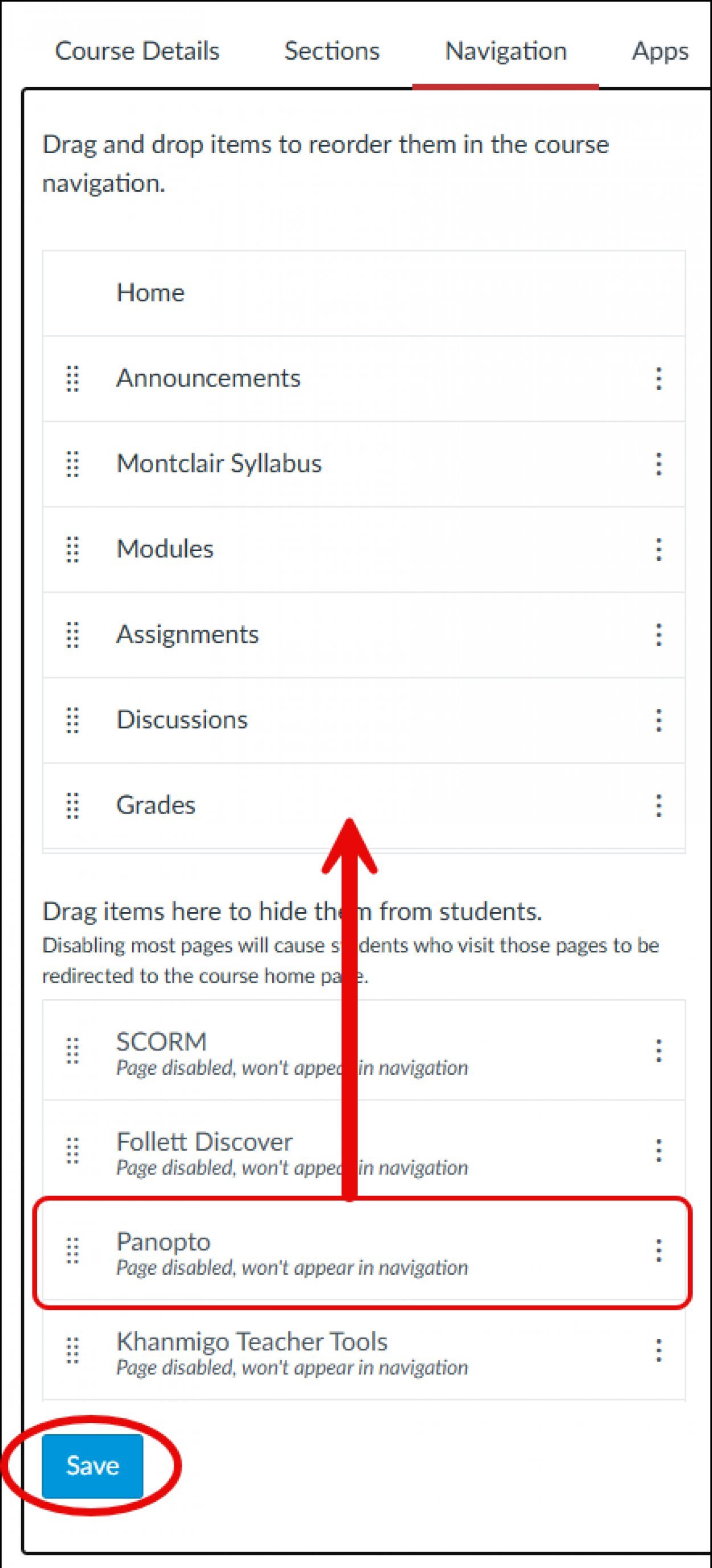 canvas navigation settings