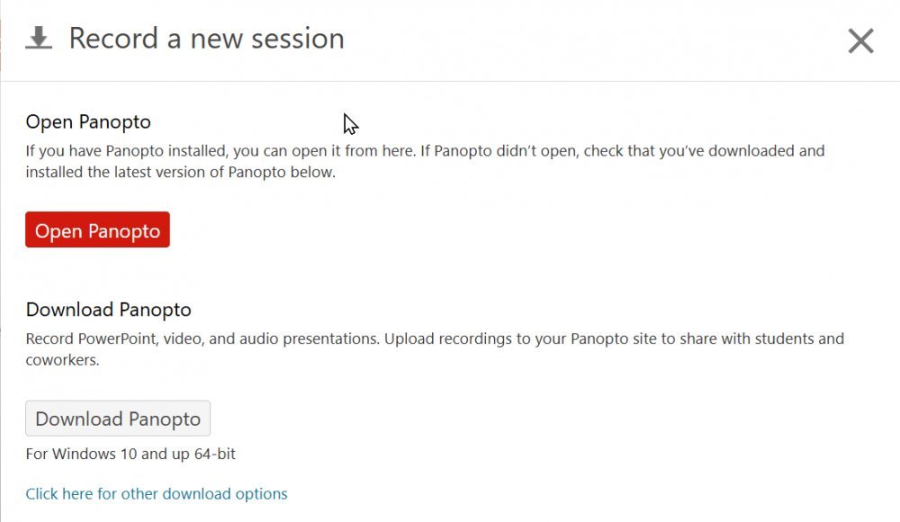 Record a new session panopto pop-up