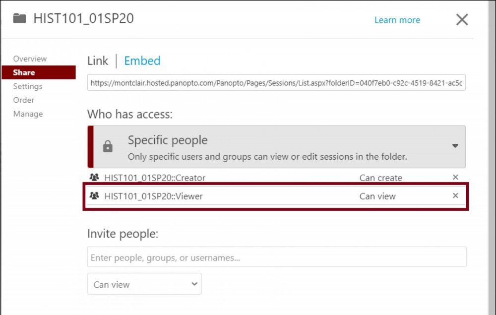 share settings in panopto