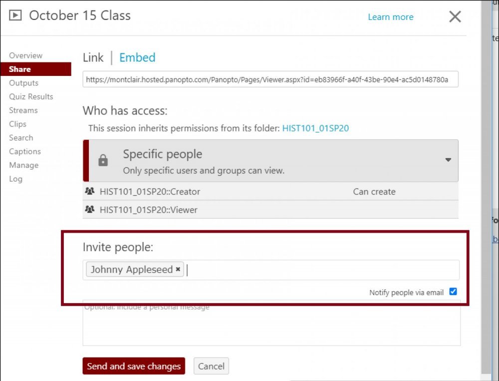 adding student to panopto view list