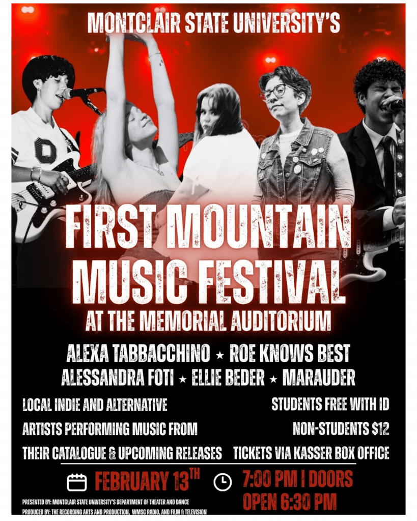 First Mountain Music Festival flyer featuring location, acts performing, and ticket information.