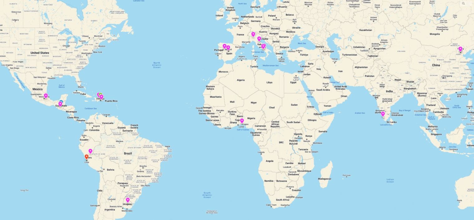 A map of the world showing the continents and the oceans