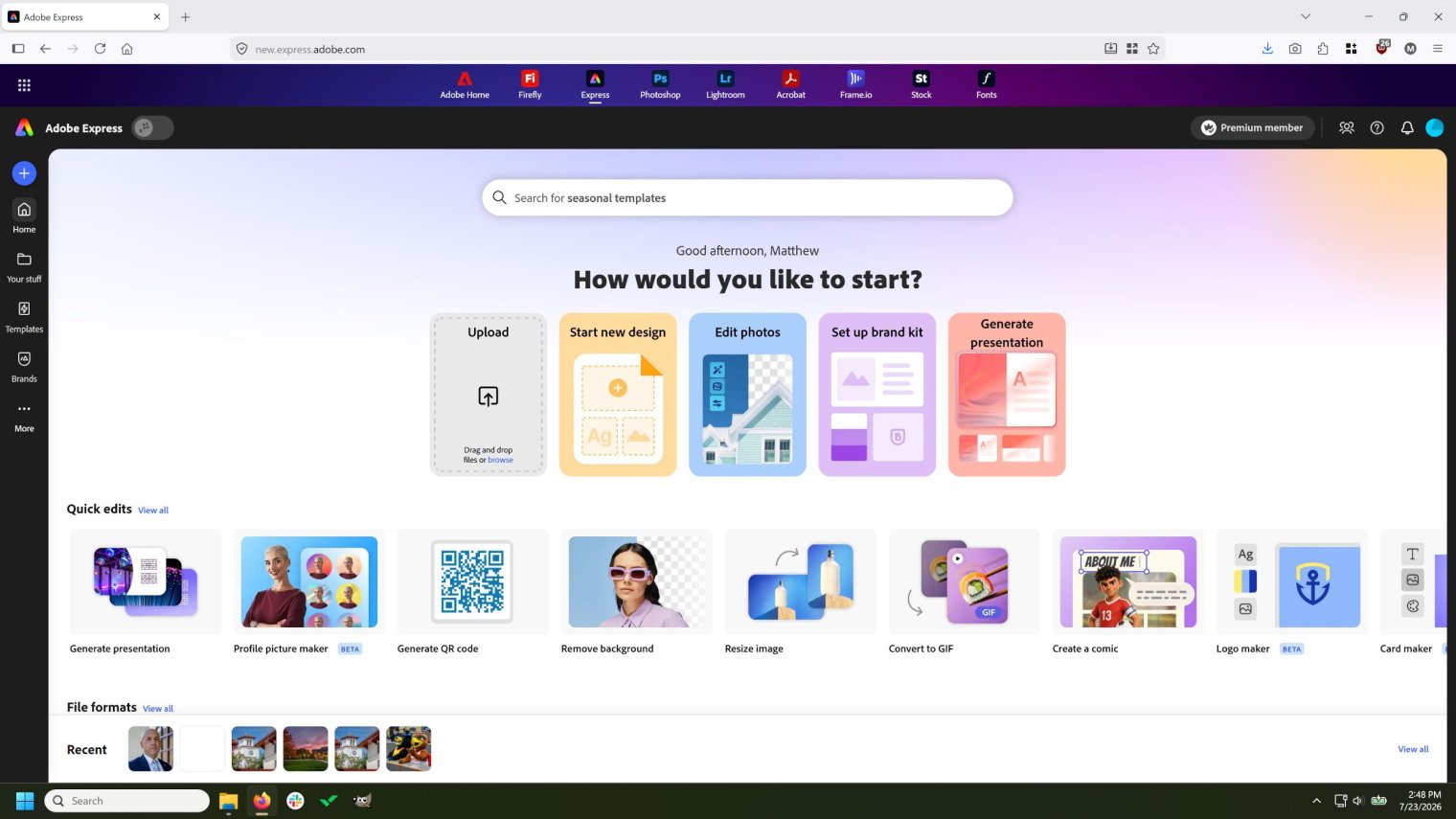 Screenshot of Adobe Express