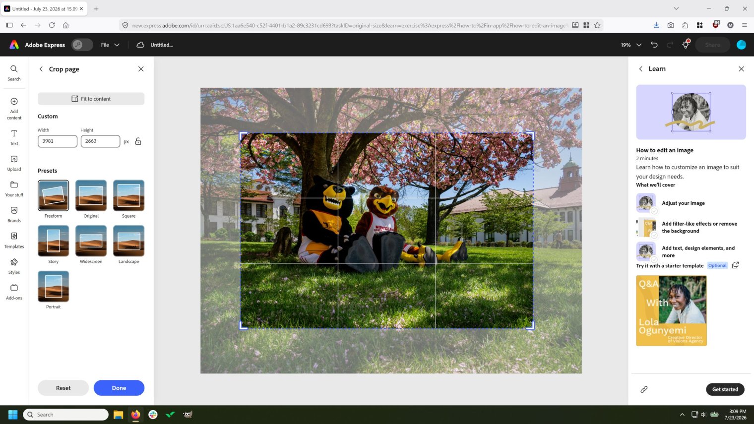 Screenshot of Adobe Express