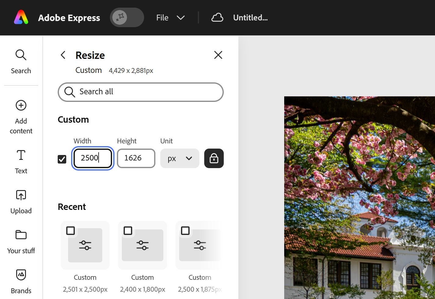 Screenshot of Adobe Express